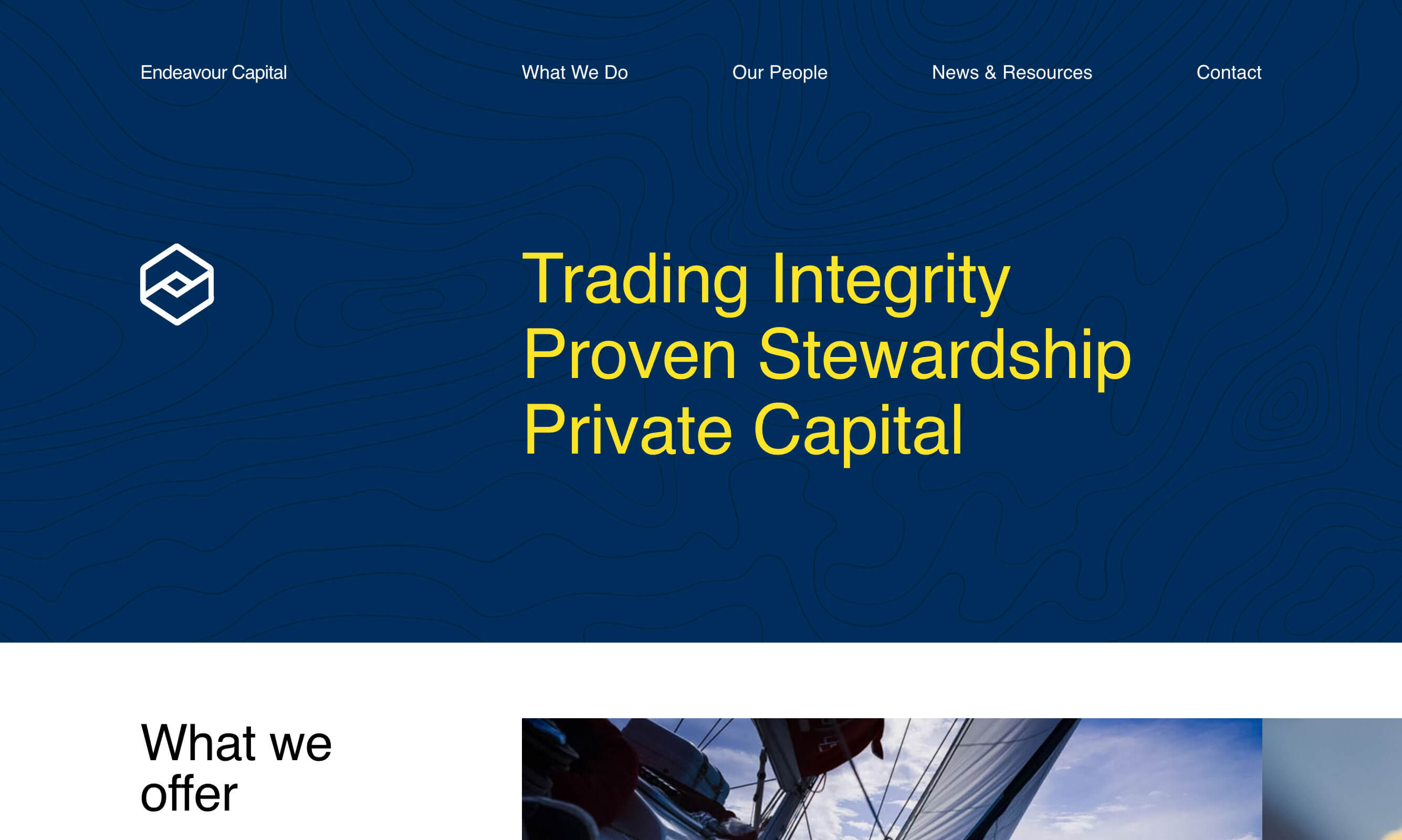 Image de la page d'accueil du site Endeavour Capital actuellement