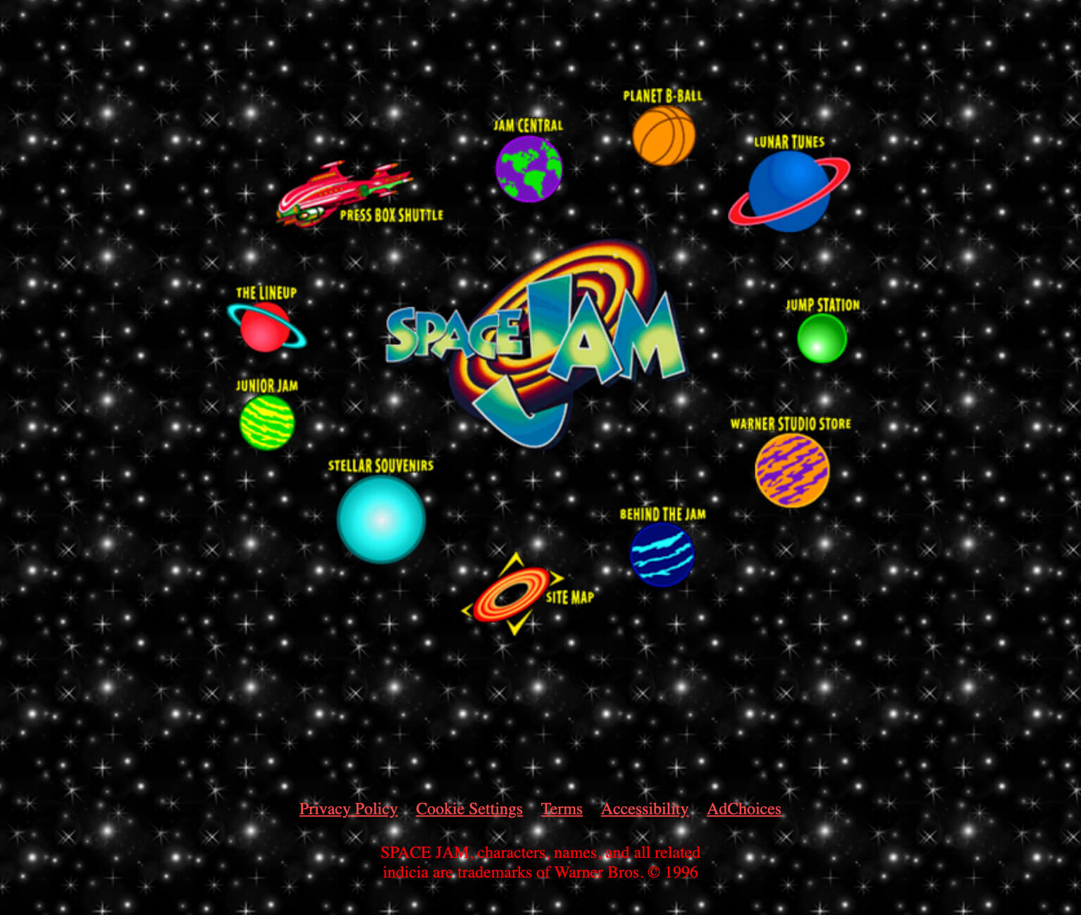 Image de la page d'accueil du site Space Jam en 1996